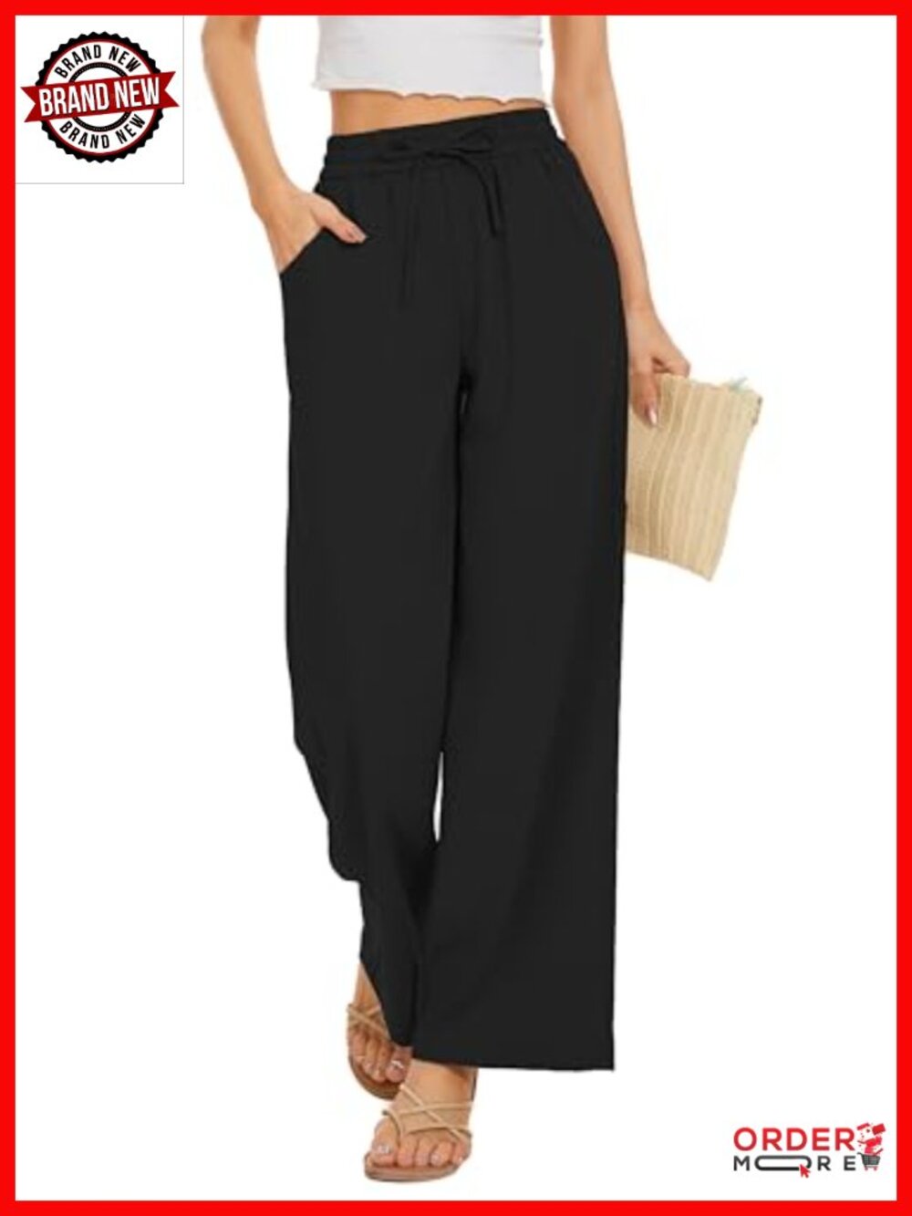Wide Leg Palazzo Pants Drawstring Waist Loose Fit Pockets